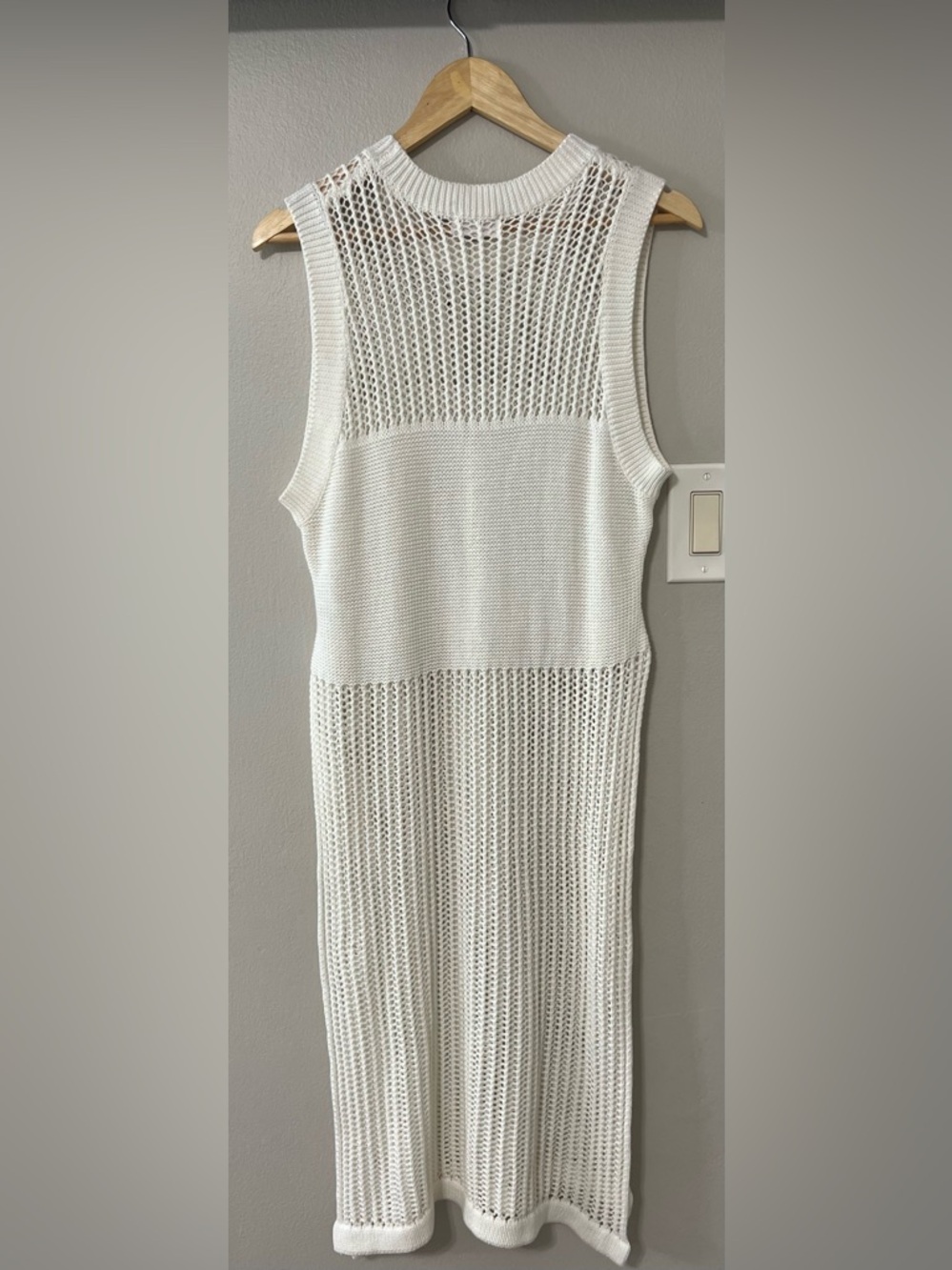Free People White Crochet Midi Dress Cover Up Side Slit Boho Beach Size L - Picture 10 of 13